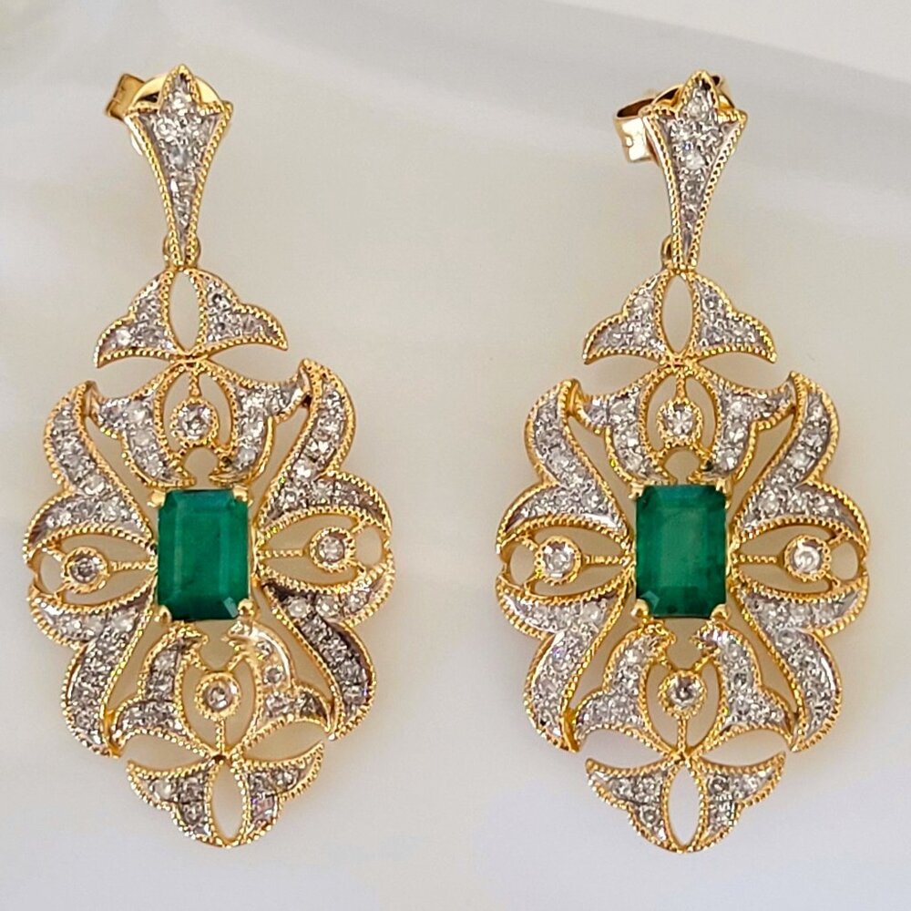 EFFY Brasilica 14K Yellow Gold Emerald Diamond Floral Drop Earrings